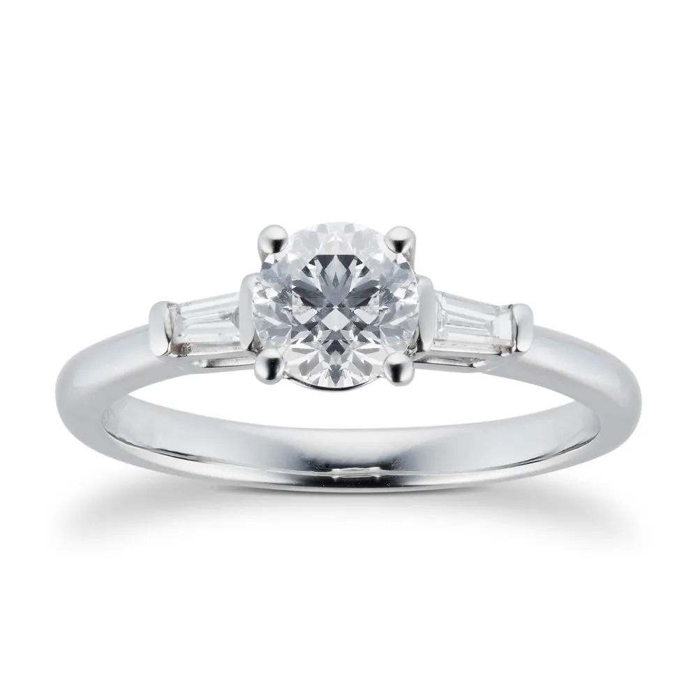 18ct White Gold 0.80cttw Round & Baguette Diamond Engagement Ring