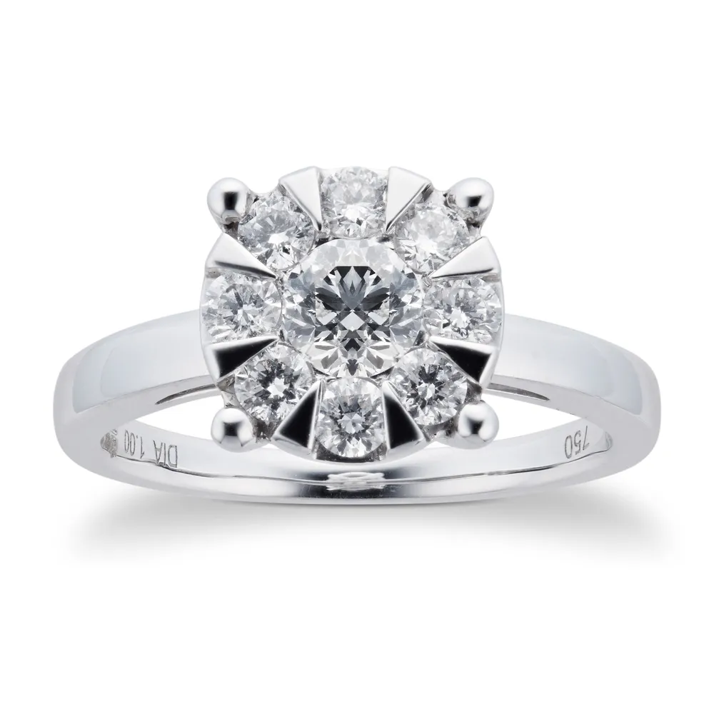 18ct White Gold 1.00 Carat Total Weight Diamond Multi Stone Ring