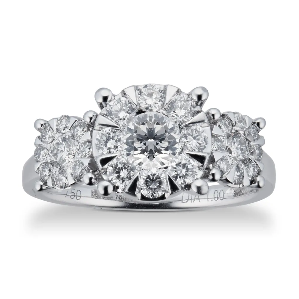 18ct White Gold 1.00 Carat Total Weight Diamond Three Stone Ring
