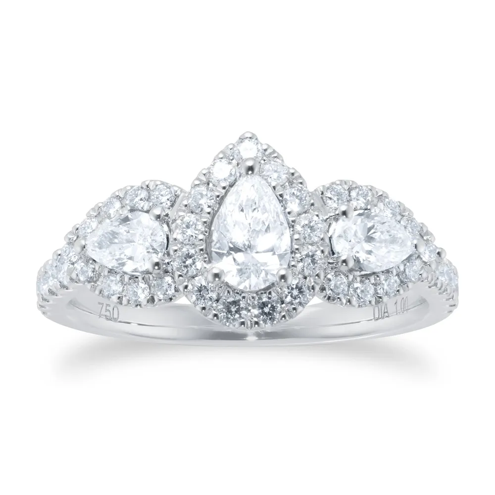 18ct White Gold 1.00ct Diamond Triple Pear Halo Engagement Ring