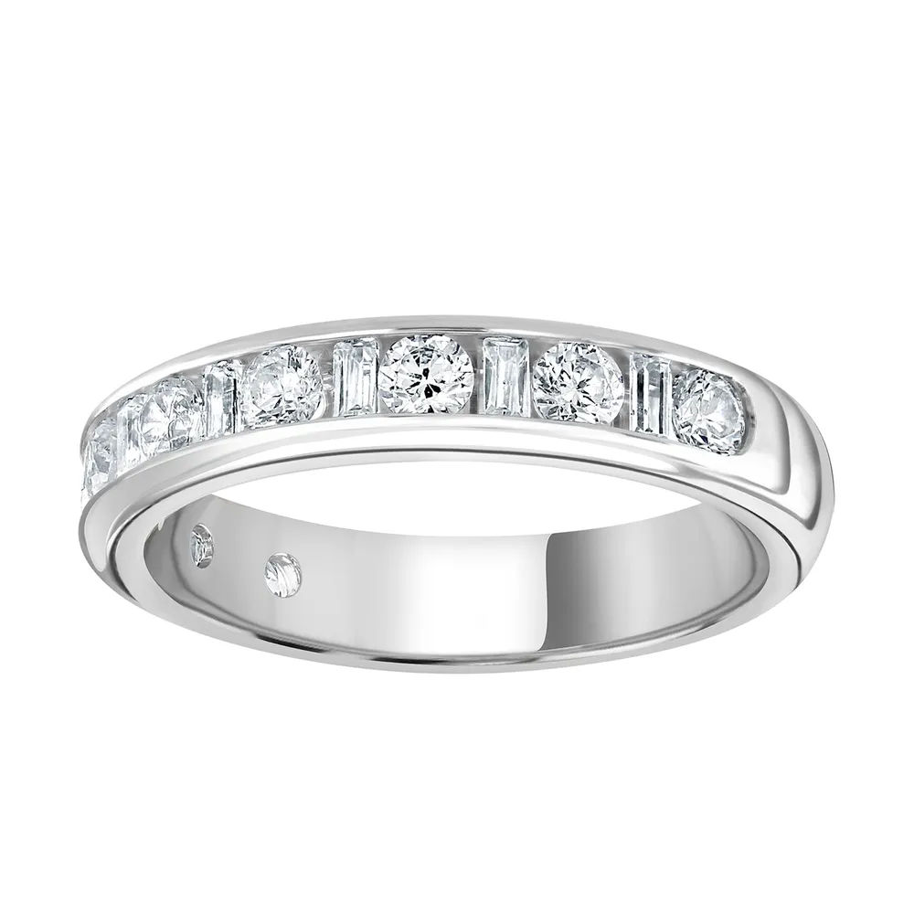 18ct White Gold 1.00cttw Channel Set Dot Dash Diamond Half Eternity Ring