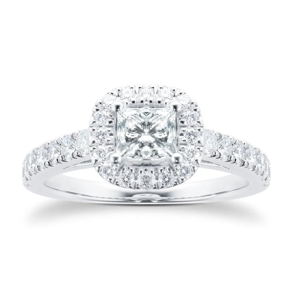 18ct White Gold 1.00cttw Princess Cut Diamond Halo Engagement Ring
