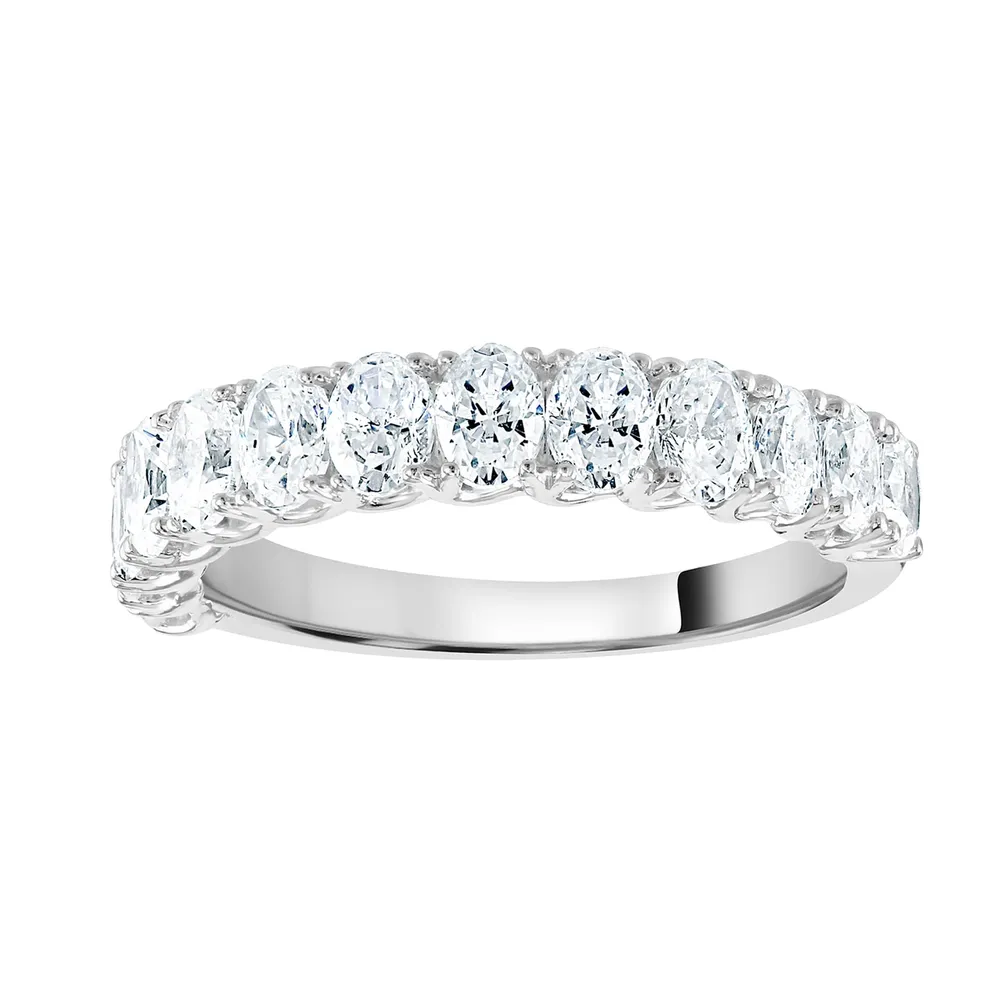 18ct White Gold 1.07cttw Oval Cut Claw Set Diamond Half Eternity Ring