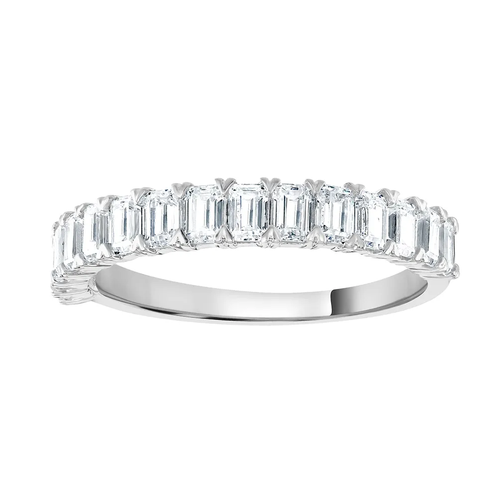 18ct White Gold 1.33cttw Emerald Cut Claw Set Half Eternity Ring