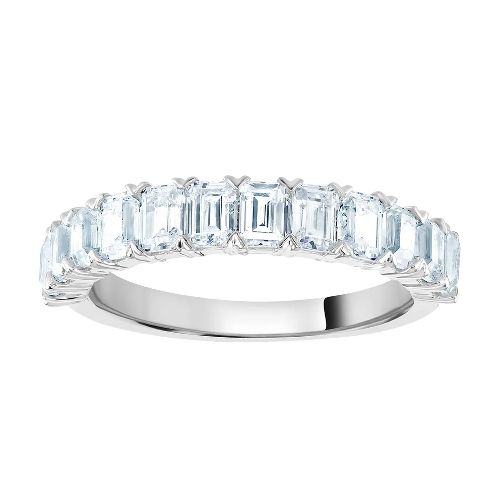 18ct White Gold 1.59cttw Emerald Cut Claw Set Half Eternity Ring
