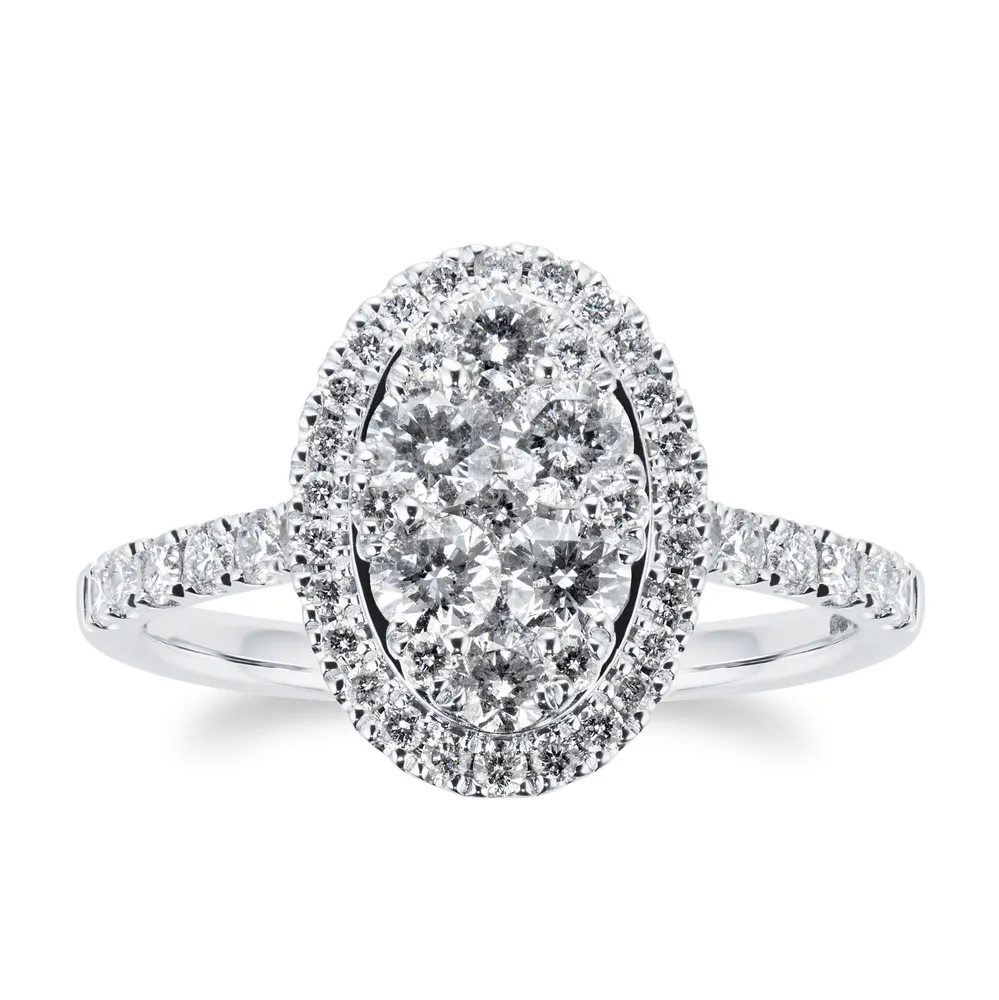 18ct White Gold 1ct Diamond Oval Cluster Engagement Ring