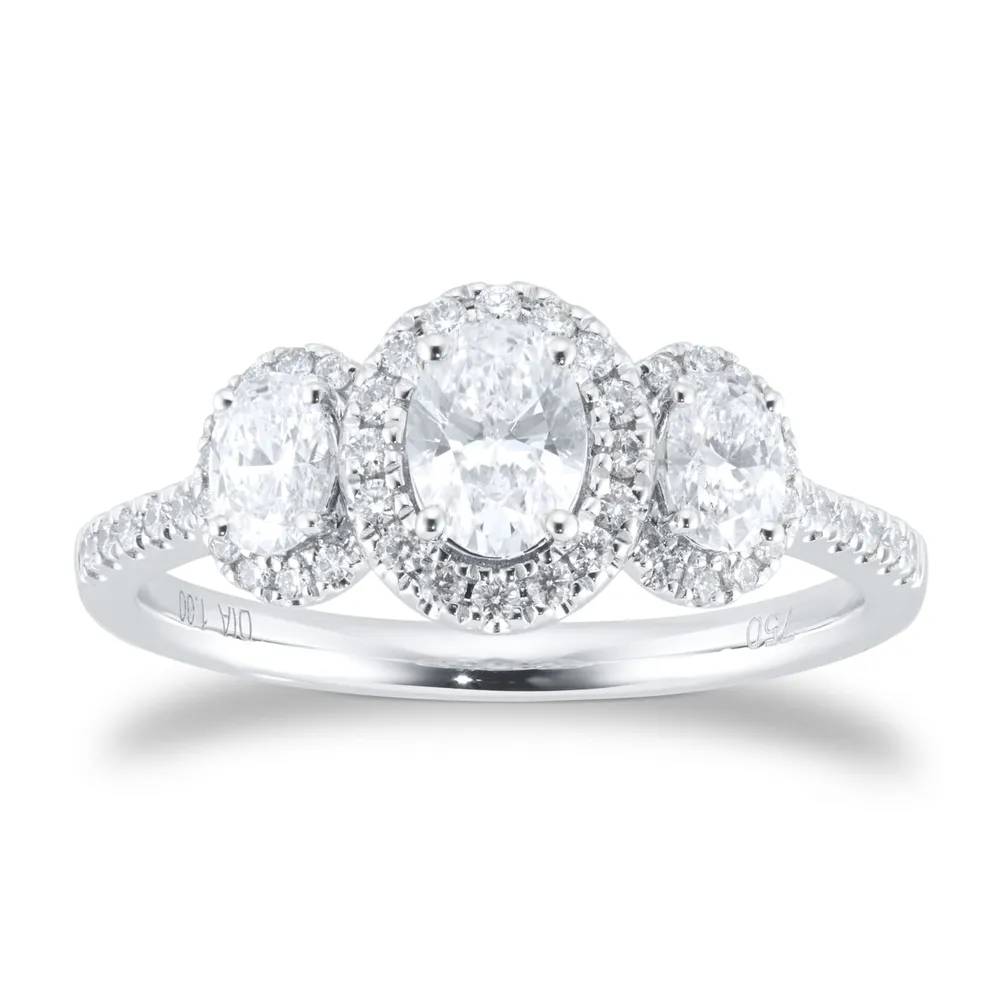 18ct White Gold 1ct Diamond Triple Oval Halo Engagement Ring