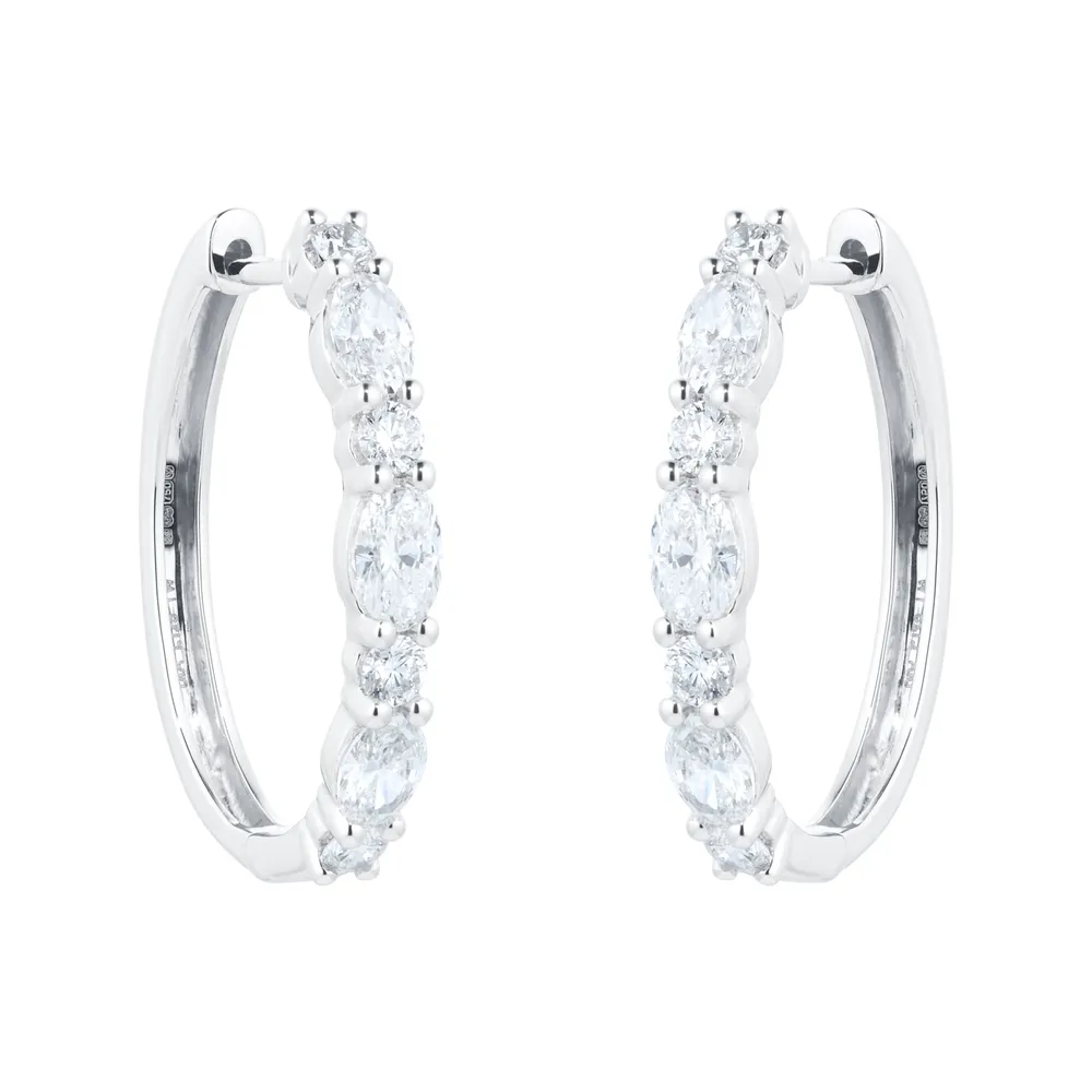 18ct White Gold 2.25ct Diamond Oval Hoop Earrings