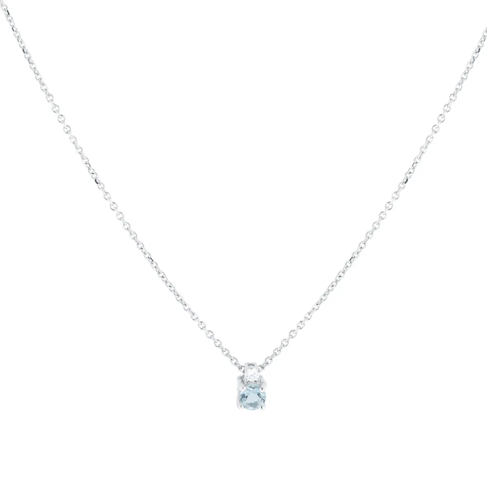 18ct White Gold Aquamarine & 0.04ct Diamond Solitaire Pendant