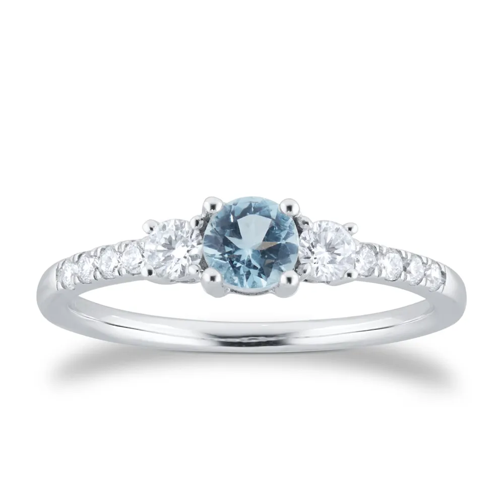 18ct White Gold Aquamarine & 0.27ct Diamond Solitaire Ring