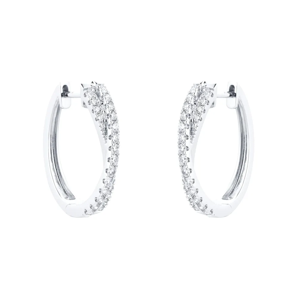 18ct White Gold Crossover Hoop Earrings