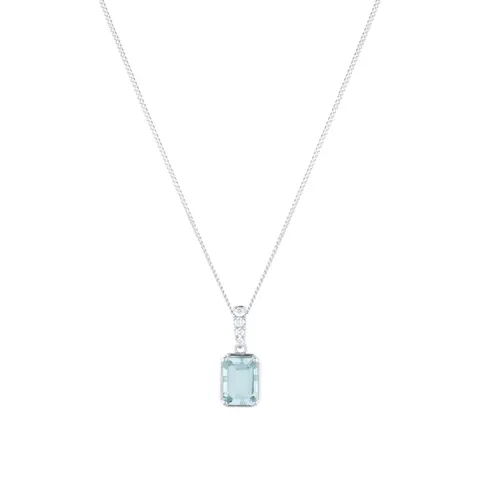 Goldsmiths 18ct White Gold Emerald Cut Aquamarine and 0.04cttw Diamond Pendant