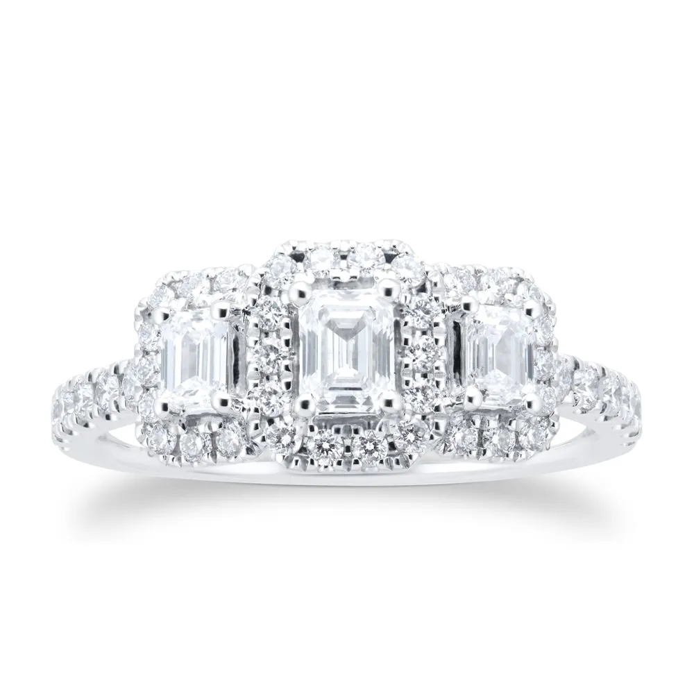 18ct White Gold Emerald Triple Halo Engagement Ring