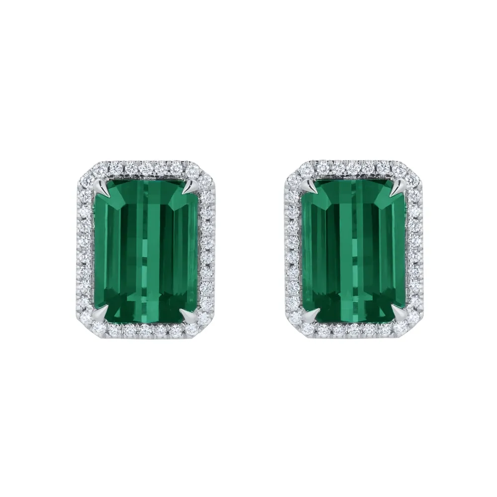 18ct White Gold Green Tourmaline and 0.24cttw Diamond Stud Earrings