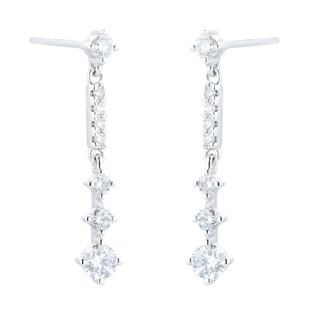 18ct White Gold Linear Drop Earrings