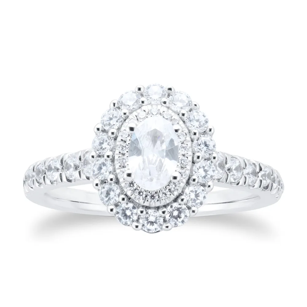 18ct White Gold Oval 1ct Diamond Double Halo Engagement Ring
