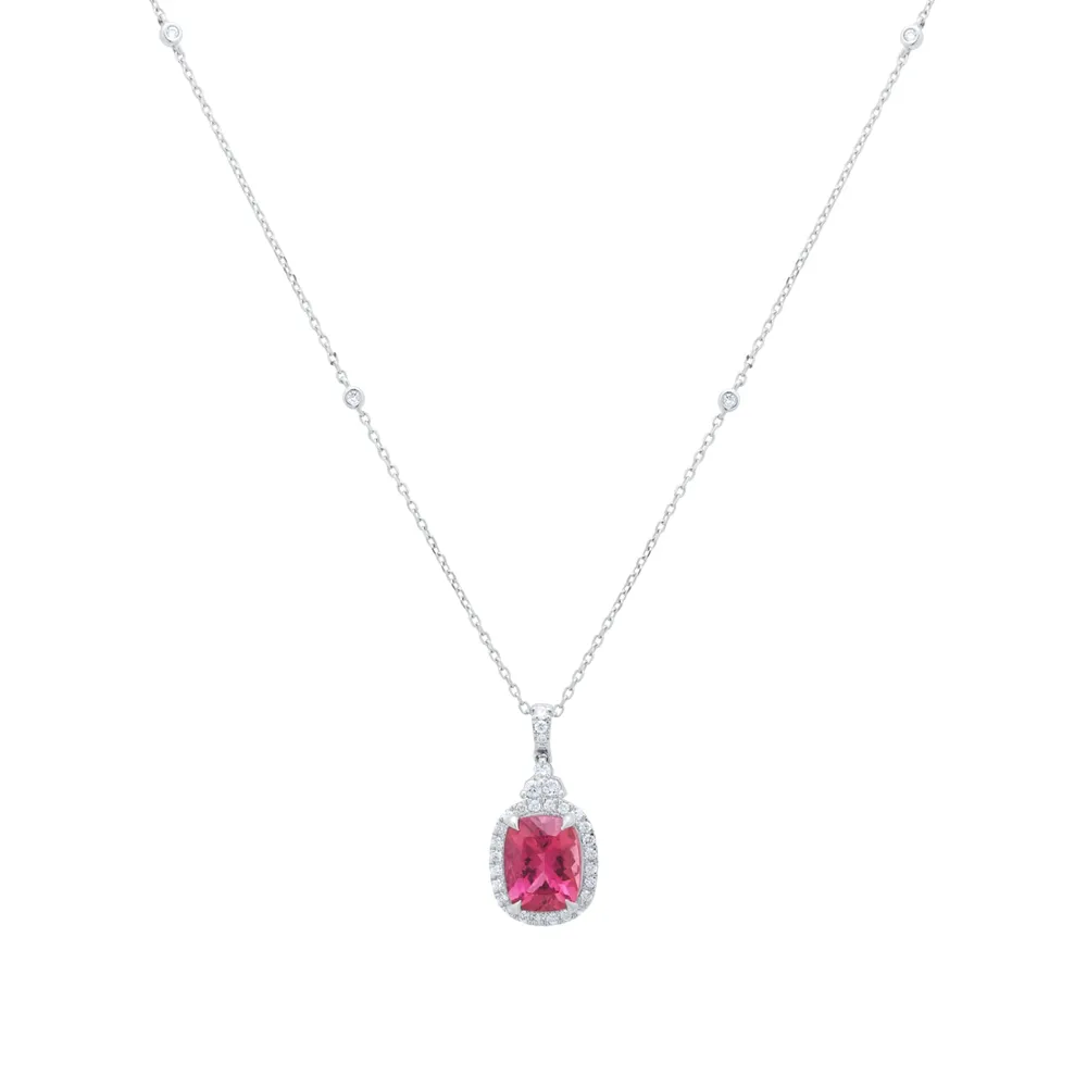 18ct White Gold Pink Tourmaline and 0.34cttw Diamond Pendant