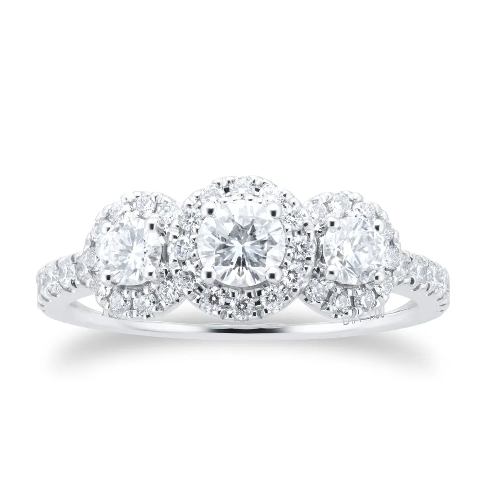 18ct White Gold Round 1ct Diamond Triple Halo Engagement Ring