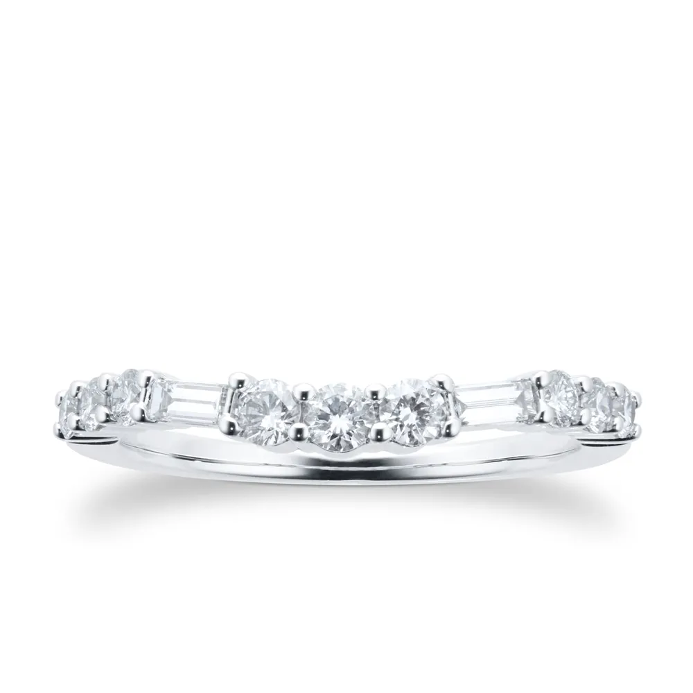 18ct White Gold Round & Baguette Cut 0.50ct Diamond Shaped Band