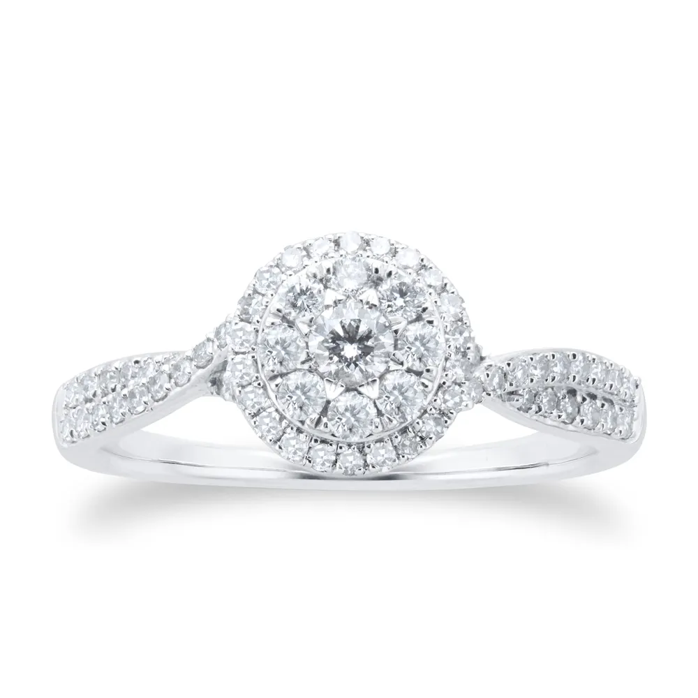 18ct White Gold Round Diamond Cluster Engagement Ring