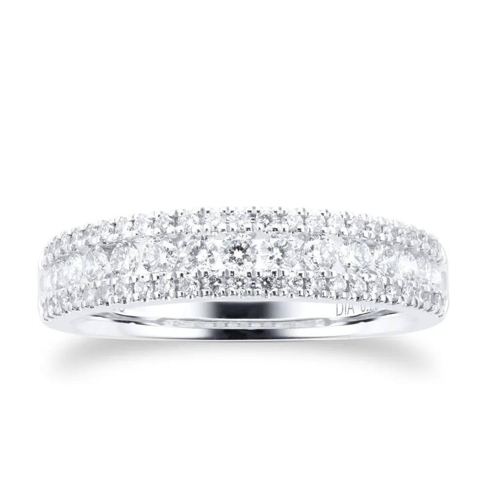 18ct White Gold Three Row 0.70ct Diamond Eternity Ring