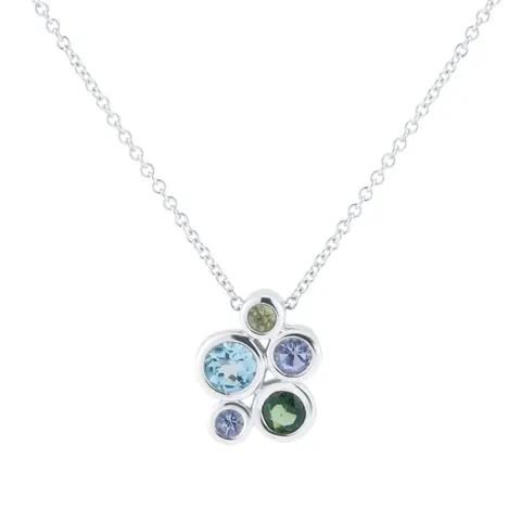 Goldsmiths 18ct White Gold Topaz Peridot and Tanzanite Bezel Set Pendant