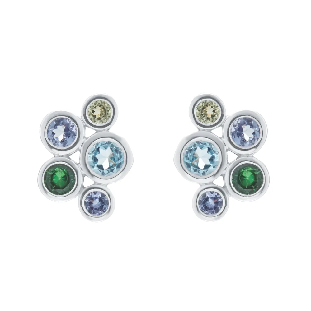18ct White Gold Topaz Peridot and Tanzanite Bezel Set Stud Earring