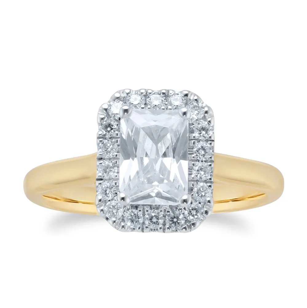 18ct Yellow & White Gold 1.00ct Emerald Cut Engagement Ring