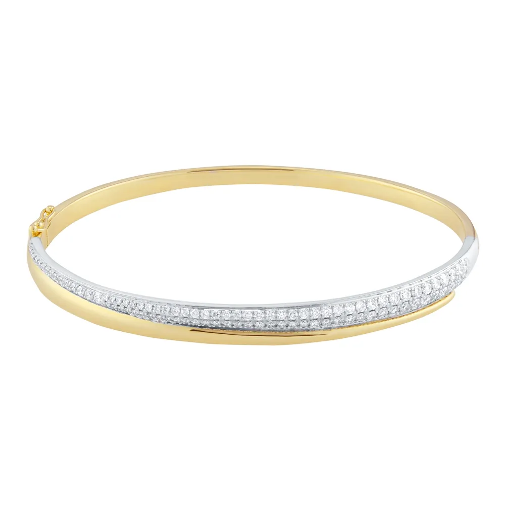 18ct Yellow and White Gold 1.00cttw Diamond Bypass Bangle