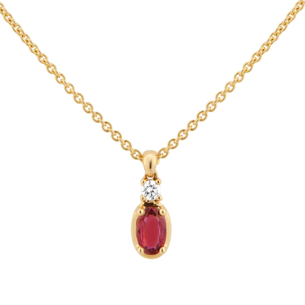 18ct Yellow Gold 0.03ct Diamond & Ruby Oval Cut Pendant