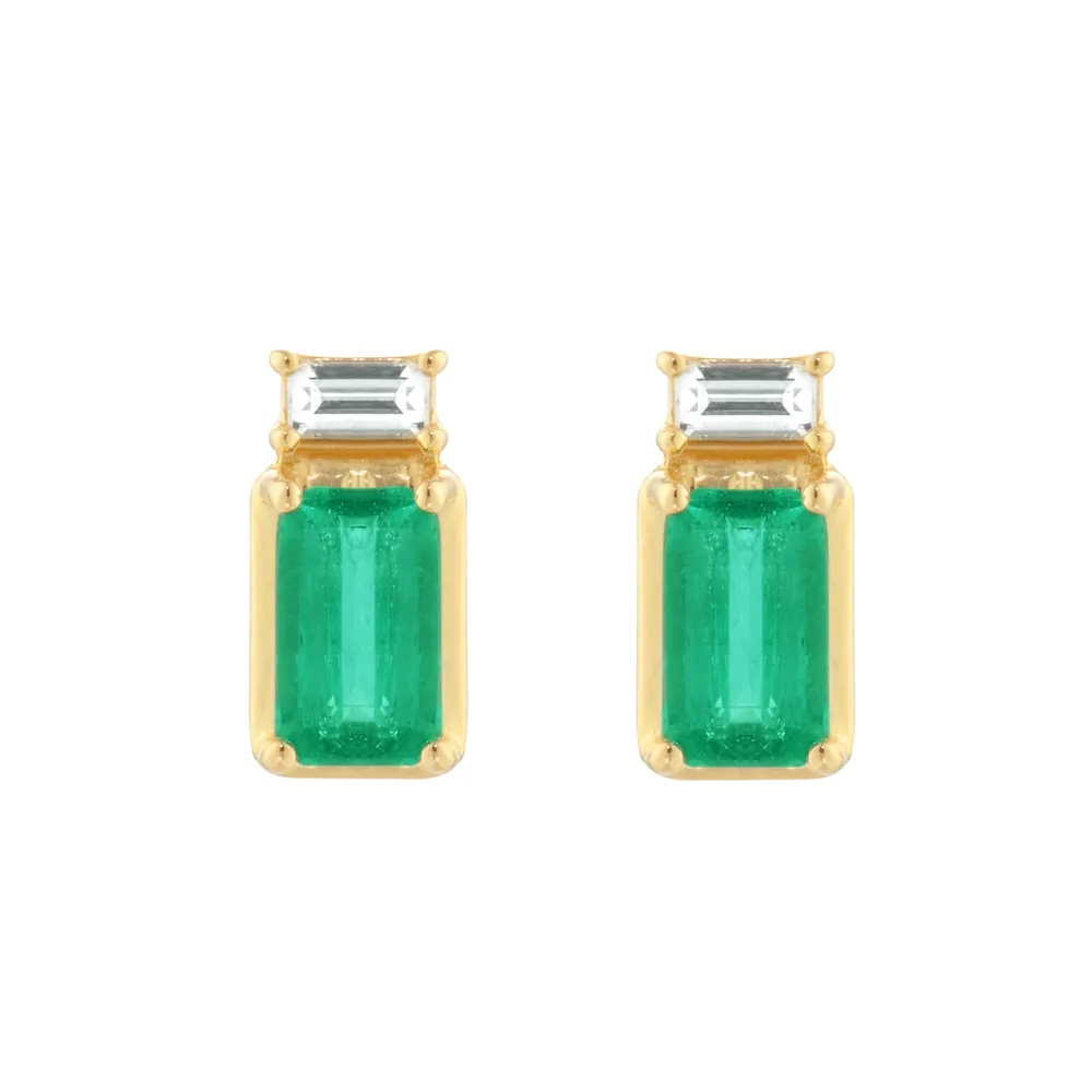 18ct Yellow Gold 0.06ct Diamond & Emerald Stud Earrings