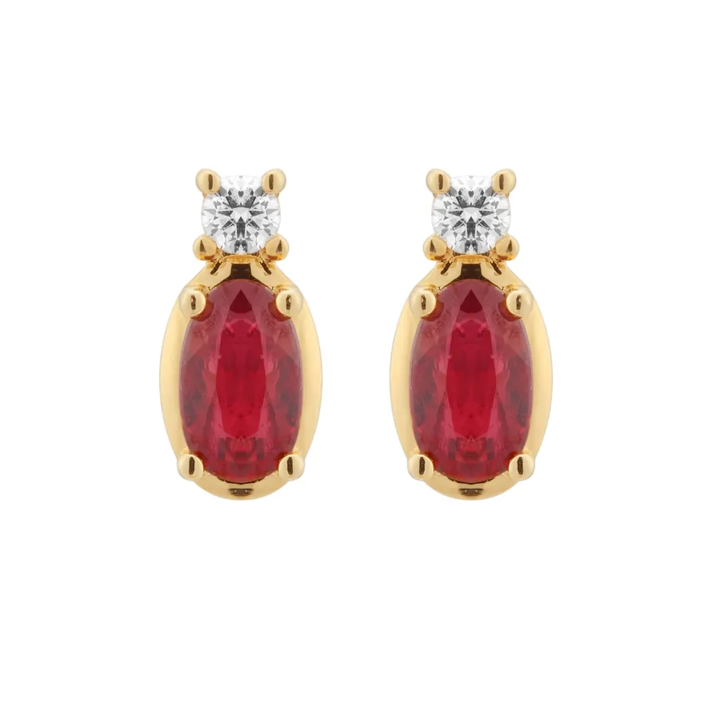 18ct Yellow Gold 0.06ct Diamond & Ruby Oval Cut Stud Earrings