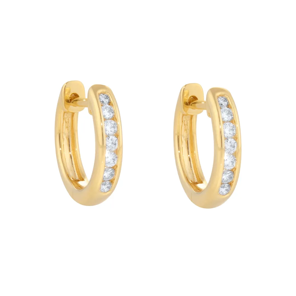 18ct Yellow Gold 0.15cttw Diamond Channel Set Hoop Earrings