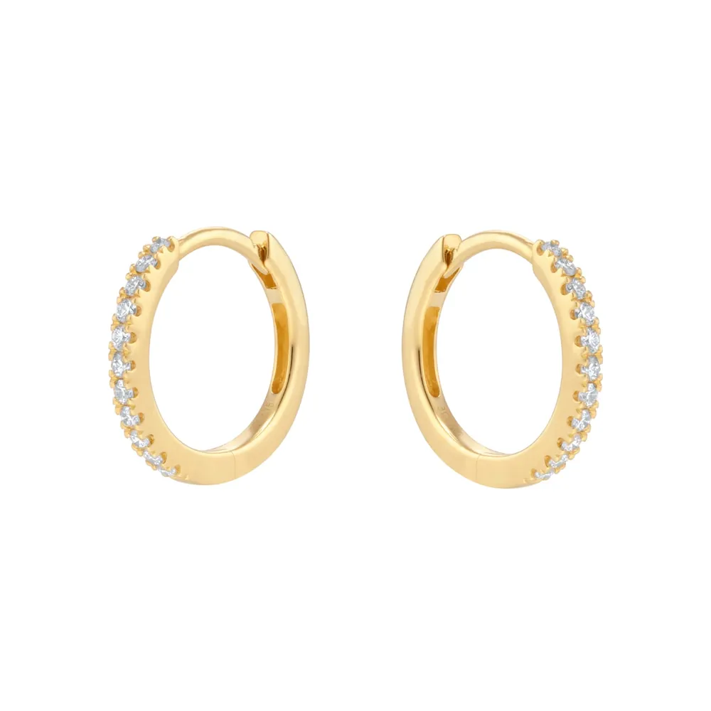 18ct Yellow Gold 0.15cttw Diamond Huggie Hoop Earrings