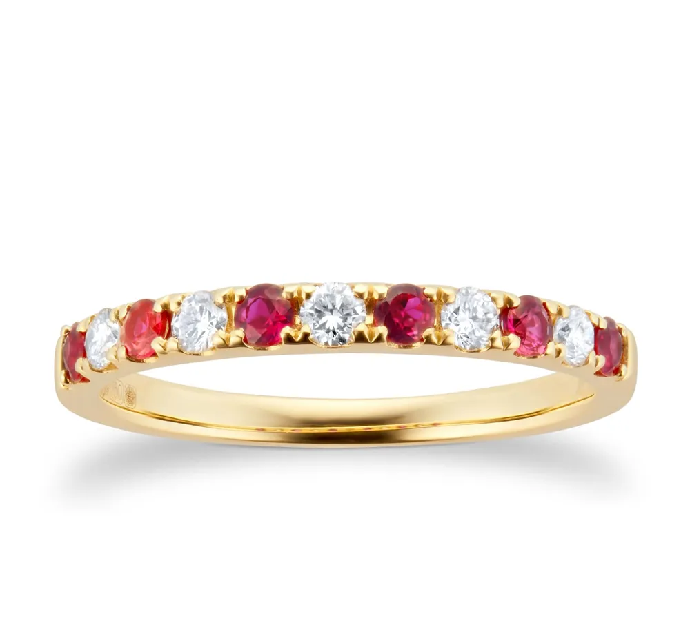 18ct Yellow Gold 0.20ct Diamond & Ruby Eternity Rings