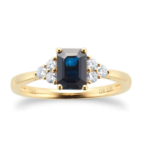 Goldsmiths 18ct Yellow Gold 0.20cttw Diamond & Sapphire Engagement Ring
