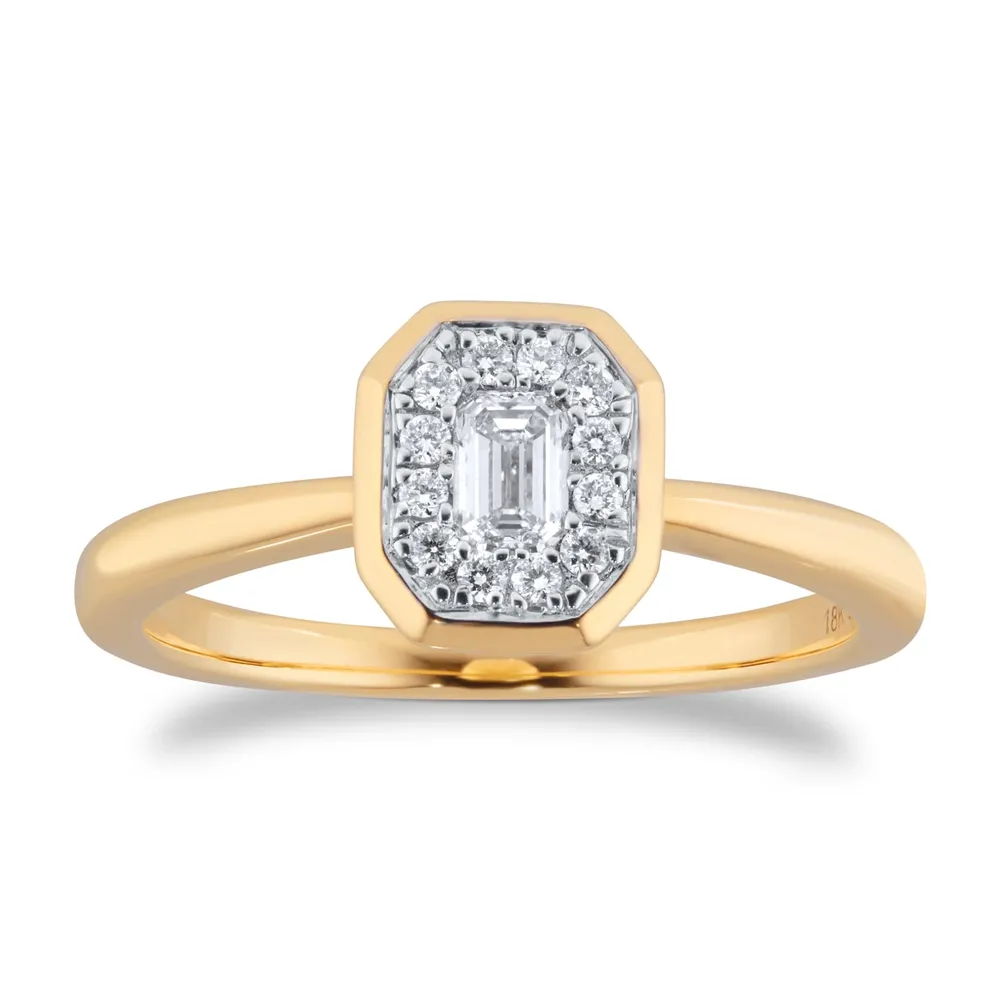 18ct Yellow Gold 0.22cttw Diamond Emerald Cluster Engagement Ring