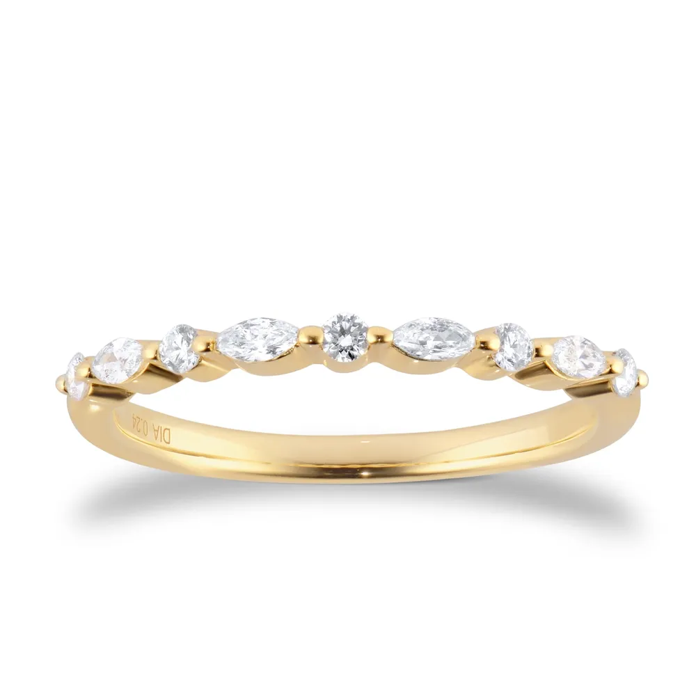 18ct Yellow Gold 0.24cttw Brilliant and Marquise Cut Diamond Half Eternity Ring