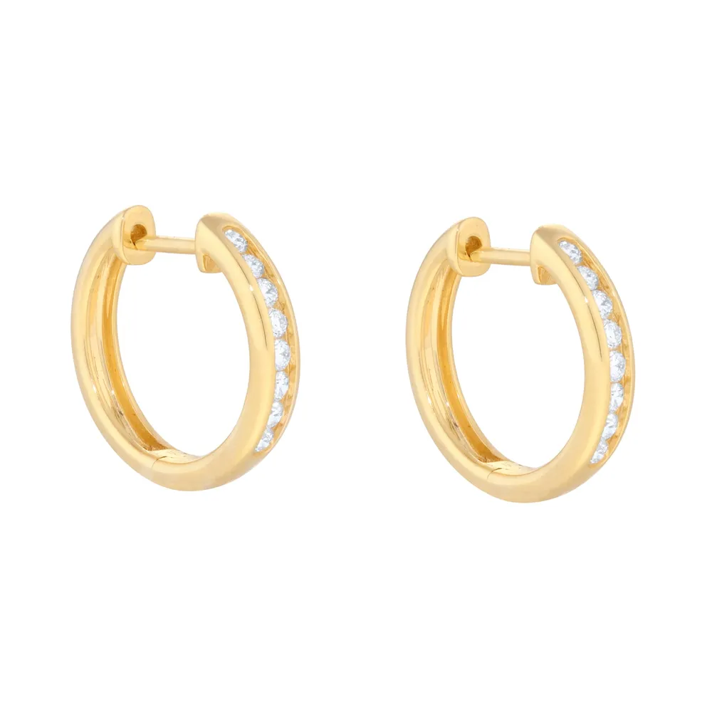 18ct Yellow Gold 0.25cttw Diamond Channel Set Hoop Earrings