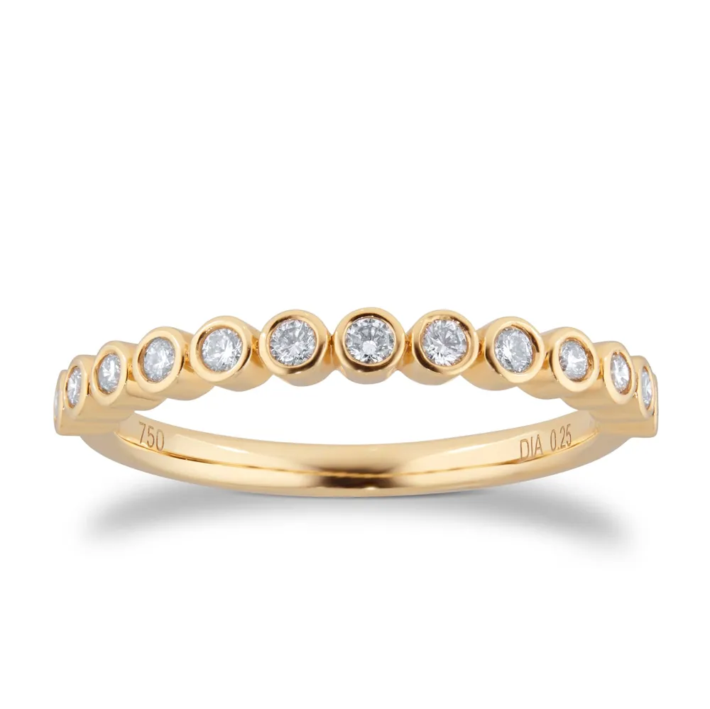 18ct Yellow Gold 0.25cttw Diamond Round Bezel Eternity Ring - RingSize K