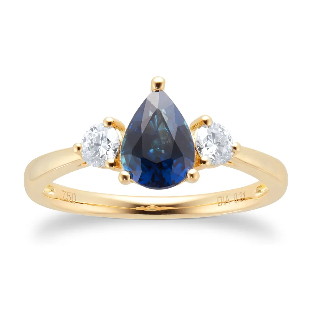 18ct Yellow Gold 0.31cttw Diamond & Sapphire Engagement Ring