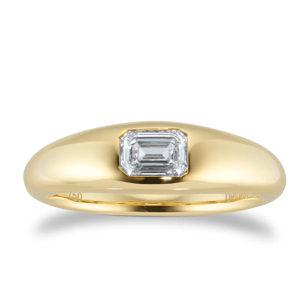 18ct Yellow Gold 0.50ct Diamond GIA Emerald Cut Engagement Ring
