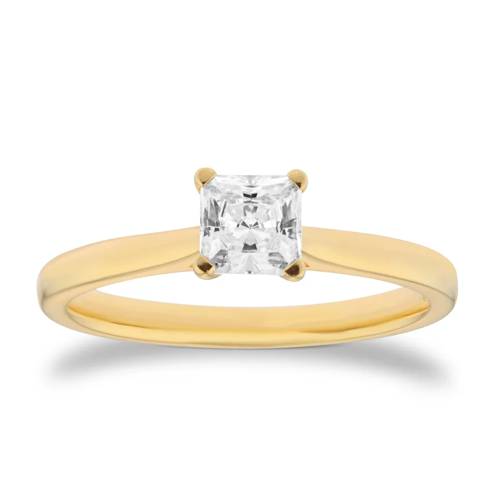 18ct Yellow Gold 0.50ct Princess Cut Solitaire Diamond Engagement Ring