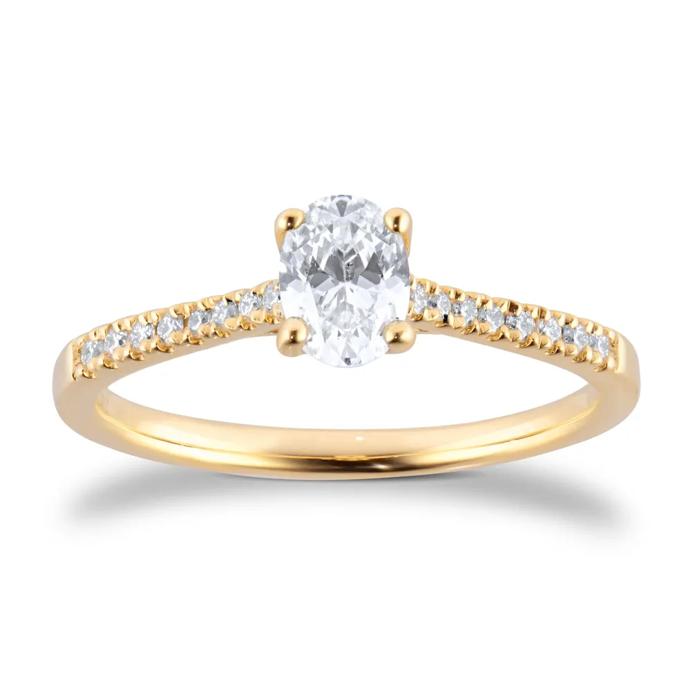 18ct Yellow Gold 0.60cttw Diamond Set Shoulder Oval Cut Solitaire Engagement Ring