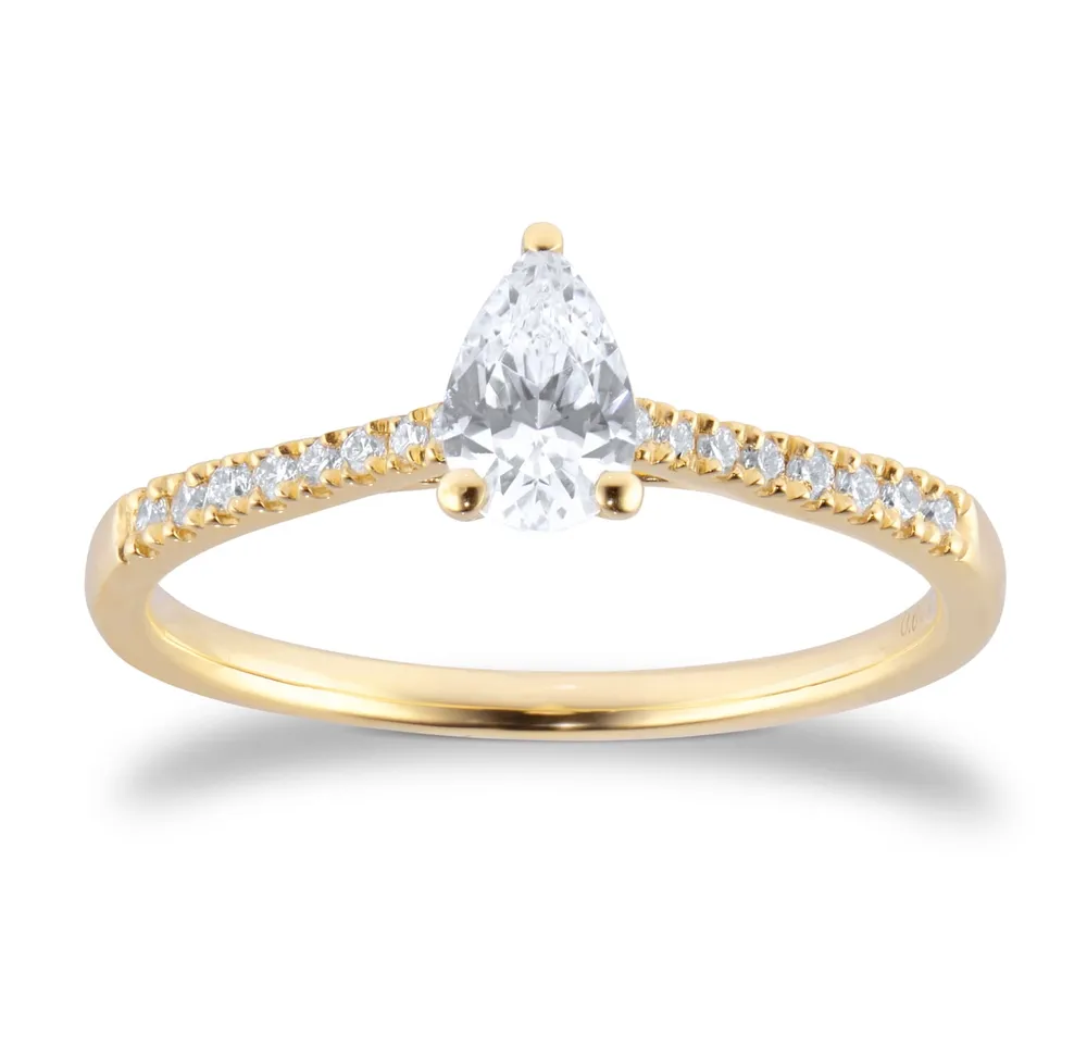 18ct Yellow Gold 0.60cttw Diamond Set Shoulder Pear Cut Solitaire Engagement Ring