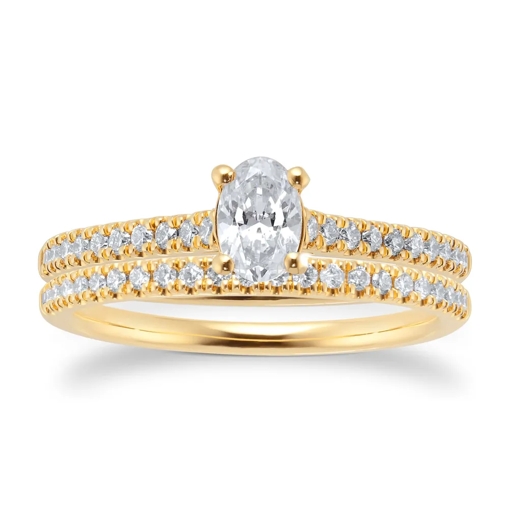 18ct Yellow Gold 0.66ct Diamond Oval Cut Solitaire Bridal Set