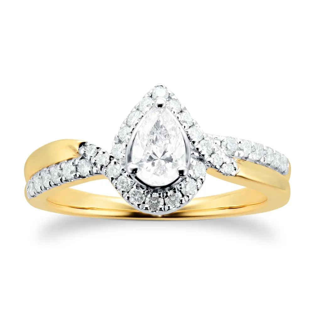 18ct Yellow Gold 0.66cttw Diamond Pear Cut Double Row Halo Ring