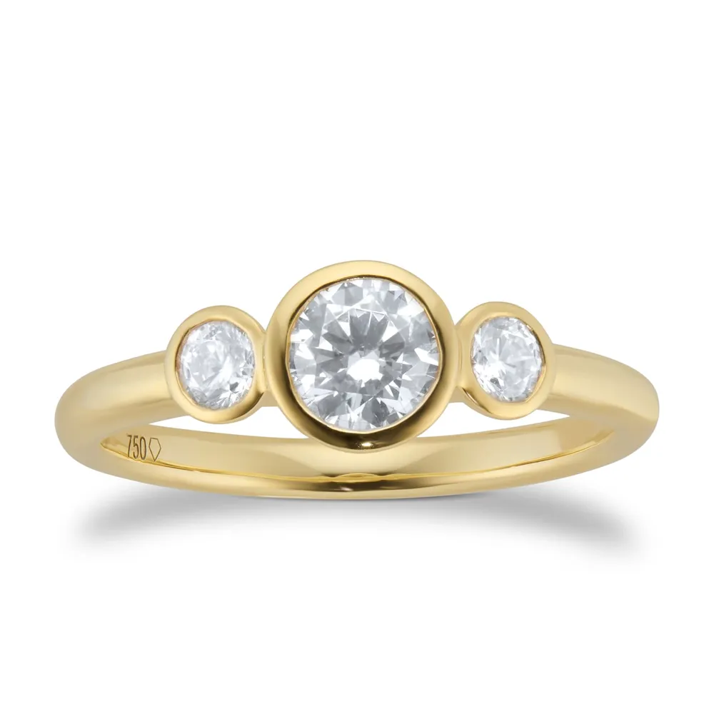 18ct Yellow Gold 0.70ct GIA Diamond Bezel 3 Stone Engagement Ring