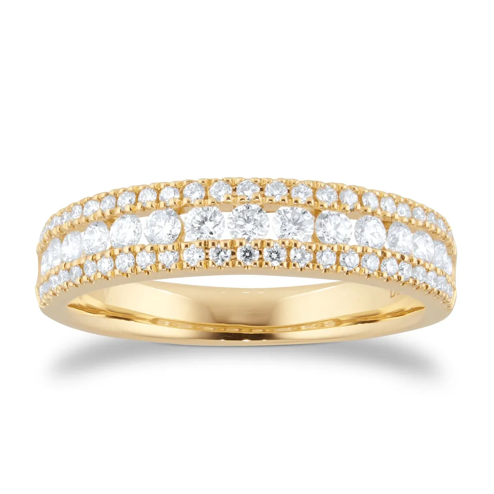 18ct Yellow Gold 0.70cttw Diamond Three Row Eternity Ring - RingSize L