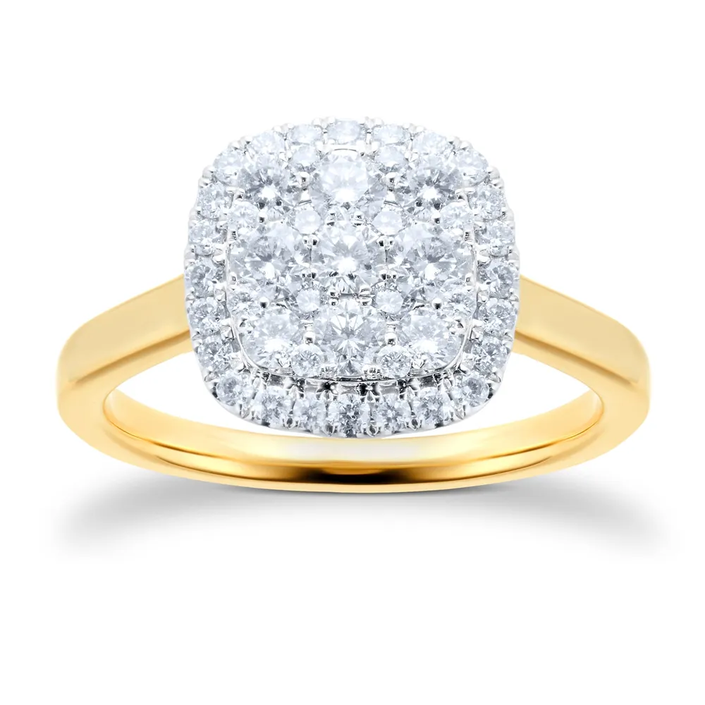 18ct Yellow Gold 0.75ct Cushion Cluster Diamond Ring